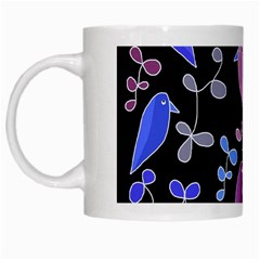 Flowers And Birds - Blue And Purple White Mugs by Valentinaart