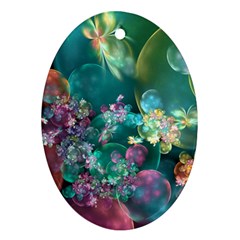 Butterflies, Bubbles, And Flowers Oval Ornament (two Sides) by WolfepawFractals