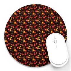 Exotic Colorful Flower Pattern Round Mousepads by Brittlevirginclothing