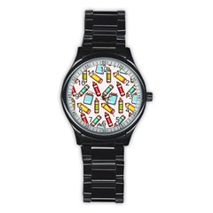 Seamless Pixel Art Pattern Stainless Steel Round Watch by Amaryn4rt