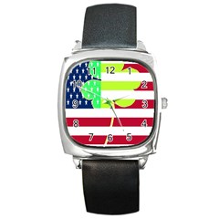 Usa Ireland American Flag Shamrock Irish Funny St Patrick Country Flag  Square Metal Watch by yoursparklingshop