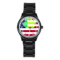 Usa Ireland American Flag Shamrock Irish Funny St Patrick Country Flag  Stainless Steel Round Watch by yoursparklingshop