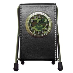 Camouflage Green Brown Black Pen Holder Desk Clocks by Nexatart