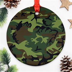 Camouflage Green Brown Black Round Ornament (two Sides) by Nexatart