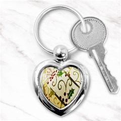 Christmas Ribbon Background Key Chains (heart)  by Nexatart