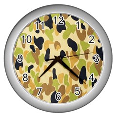 Army Camouflage Pattern Wall Clocks (silver)  by Nexatart