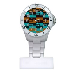 Fabric Textile Texture Gold Aqua Plastic Nurses Watch by Nexatart