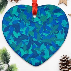 Blue Autumn Heart Ornament (two Sides) by Valentinaart