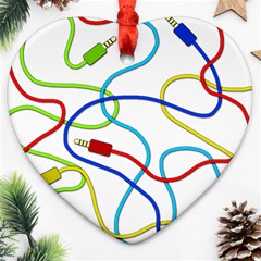 Colorful Audio Cables Ornament (heart) by Valentinaart