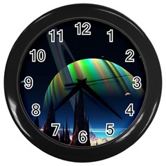 Planets In Space Stars Wall Clocks (black) by Amaryn4rt