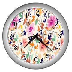 Vector Floral Art Wall Clocks (silver)  by Amaryn4rt