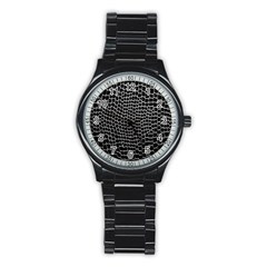 Black White Crocodile Background Stainless Steel Round Watch by Simbadda