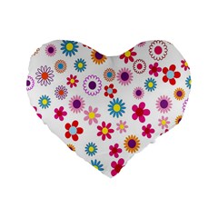 Colorful Floral Flowers Pattern Standard 16  Premium Heart Shape Cushions by Simbadda