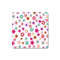 Colorful Floral Flowers Pattern Square Magnet by Simbadda