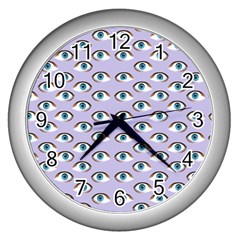 Purple Eyeballs Wall Clocks (silver)  by boho