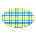 Gingham Plaid Yellow Aqua Blue Oval Magnet Front