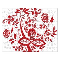 Red Vintage Floral Flowers Decorative Pattern Clipart Rectangular Jigsaw Puzzl by Simbadda