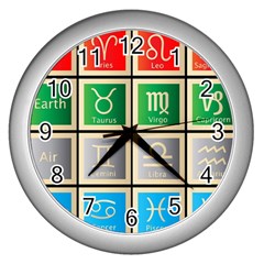 Set Of The Twelve Signs Of The Zodiac Astrology Birth Symbols Wall Clocks (silver)  by Amaryn4rt