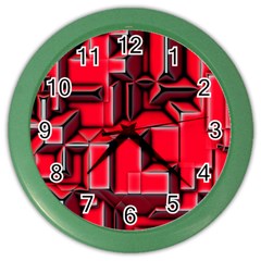 Background With Red Texture Blocks Color Wall Clocks by Amaryn4rt