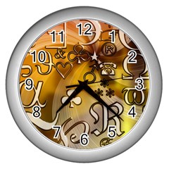 Symbols On Gradient Background Embossed Wall Clocks (silver)  by Amaryn4rt