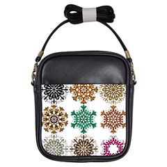 A Set Of 9 Nine Snowflakes On White Girls Sling Bags by Amaryn4rt