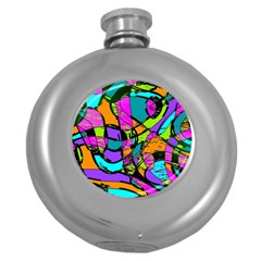 Abstract Art Squiggly Loops Multicolored Round Hip Flask (5 Oz) by EDDArt