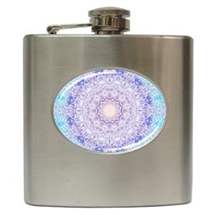 India Mehndi Style Mandala   Cyan Lilac Hip Flask (6 Oz) by EDDArt