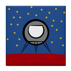 A Rocket Ship Sits On A Red Planet With Gold Stars In The Background Tile Coasters by Simbadda