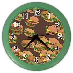 A Fun Cartoon Cheese Burger Tiling Pattern Color Wall Clocks by Simbadda