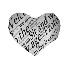 Abstract Minimalistic Text Typography Grayscale Focused Into Newspaper Standard 16  Premium Flano Heart Shape Cushions by Simbadda