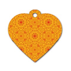 Solar Mandala  Orange Rangoli  Dog Tag Heart (one Side) by bunart