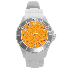 Solar Mandala  Orange Rangoli  Round Plastic Sport Watch (l) by bunart