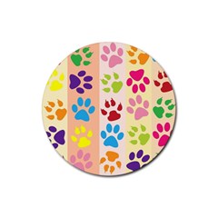 Colorful Animal Paw Prints Background Rubber Coaster (round)  by Simbadda