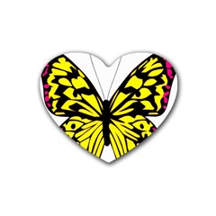 Yellow A Colorful Butterfly Image Rubber Coaster (heart)  by Simbadda