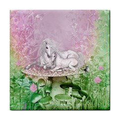 Wonderful Unicorn With Foal On A Mushroom Tile Coasters by FantasyWorld7