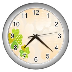 Leaf Polka Dot Green Flower Star Wall Clocks (silver)  by Mariart