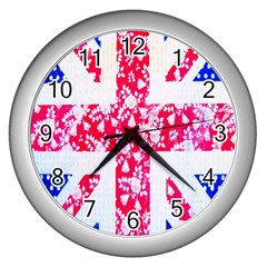 British Flag Abstract British Union Jack Flag In Abstract Design With Flowers Wall Clocks (silver)  by Nexatart