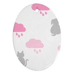 Raining Cats Dogs White Pink Cloud Rain Oval Ornament (two Sides) by Mariart