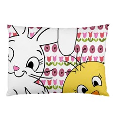 Easter Bunny And Chick  Pillow Case by Valentinaart