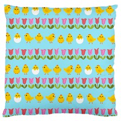 Easter - Chick And Tulips Large Cushion Case (two Sides) by Valentinaart