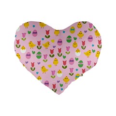 Easter - Chick And Tulips Standard 16  Premium Heart Shape Cushions by Valentinaart