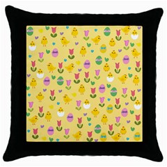 Easter - Chick And Tulips Throw Pillow Case (black) by Valentinaart