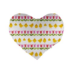 Easter - Chick And Tulips Standard 16  Premium Heart Shape Cushions by Valentinaart