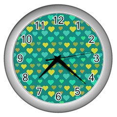 Hearts Seamless Pattern Background Wall Clocks (silver)  by Nexatart