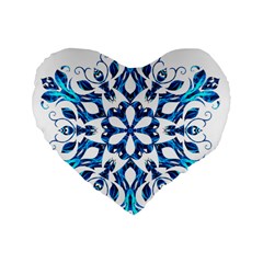 Blue Snowflake On Black Background Standard 16  Premium Heart Shape Cushions by Nexatart