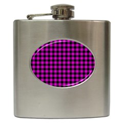 Lumberjack Fabric Pattern Pink Black Hip Flask (6 Oz) by EDDArt