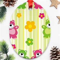 Animals Bear Flower Floral Line Red Green Pink Yellow Sunflower Star Ornament (oval) by Mariart