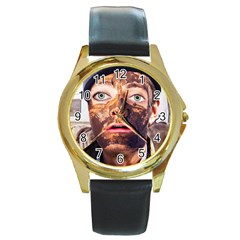 Shitfaced Round Gold Metal Watch by RakeClag