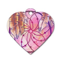 Watercolor Cute Dreamcatcher With Feathers Background Dog Tag Heart (two Sides) by TastefulDesigns