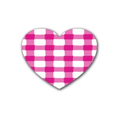 Hot Pink Brush Stroke Plaid Tech White Heart Coaster (4 Pack)  by Mariart